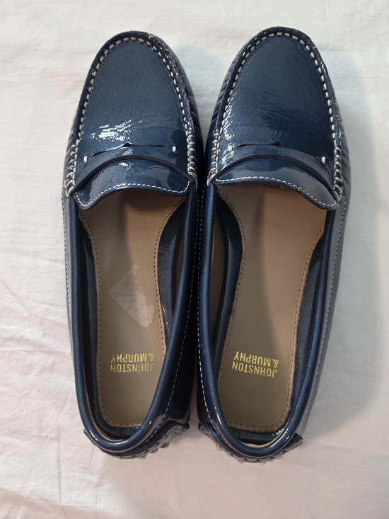 Johnston & Murphy Shoes - Johnston & Murphy Women's Metallic Navy Patent Leather Loafers